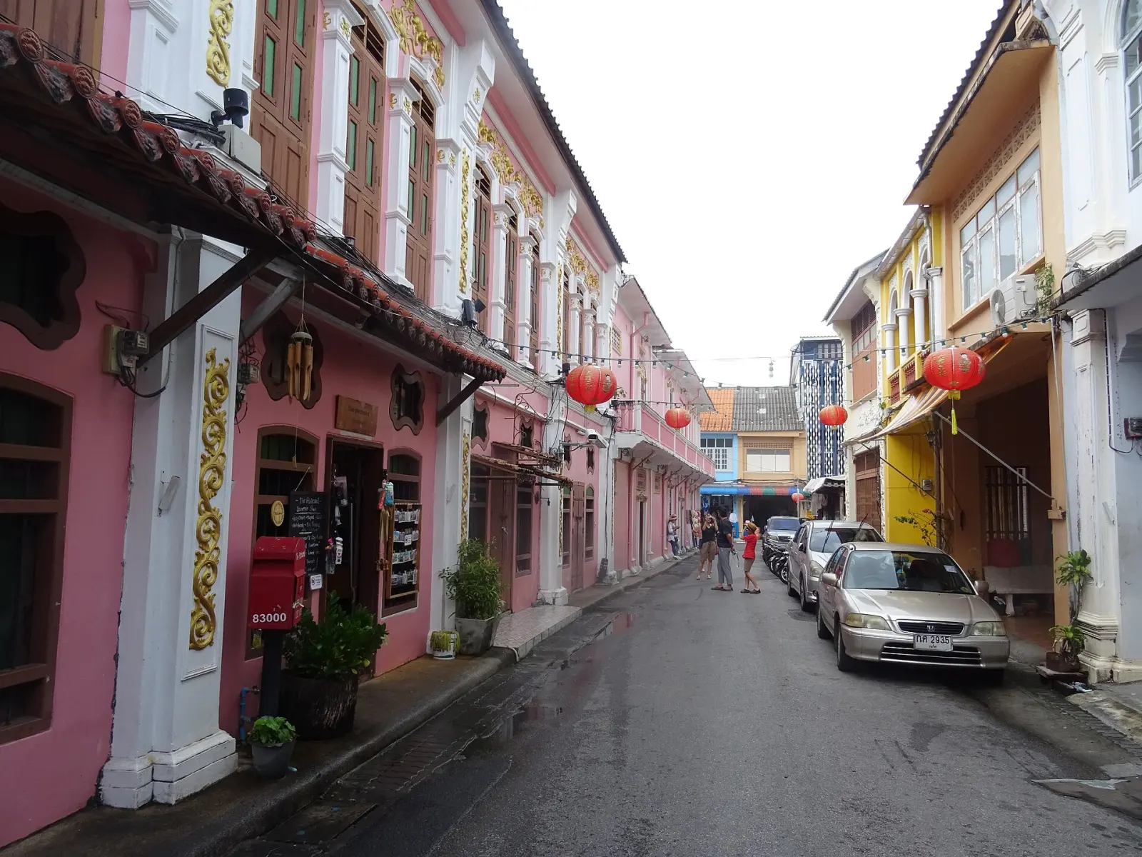 Illustrative colorful heritage buildings on Soi Rommanee in Phuket Old Town